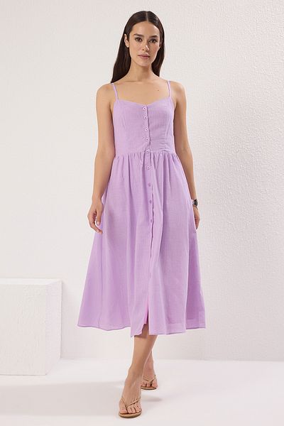 Trendyol Collection Λιλά Φόδρα Α σε γραμμή Μίντι Υφαντό Φόρεμα TWOSS25EL00524