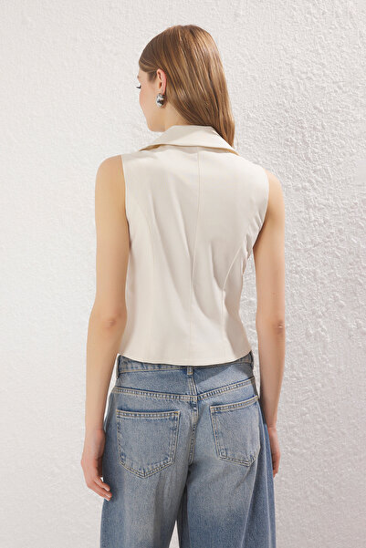 Trendyol Collection Fitted Stone Jacket Collar Woven Vest