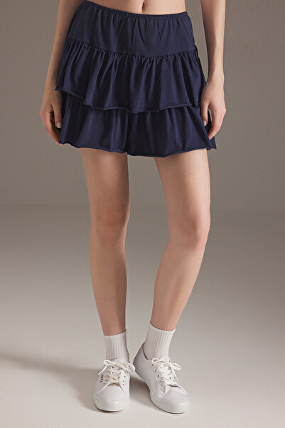 Trendyol Collection Navy Blue Skirt Ruffle Mini Stretchy Knitted Skirt Twoss25Et00086