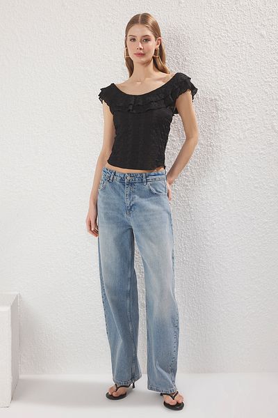 Trendyol Collection Black Fitted Shirring, Drape Magazine Detailed Flex Blouse