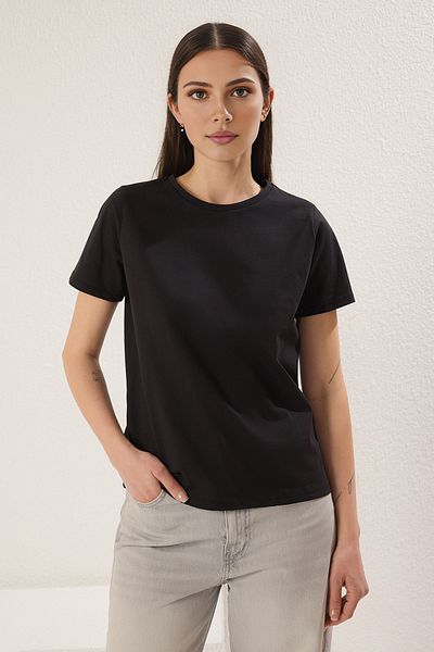 Trendyol Collection Black-Black 2-Pack 100% Cotton Regular Bicycle-V-Neck Knitted T-Shirt Twoss25Ts00189