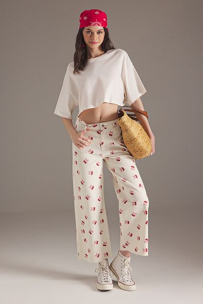Trendyol Collection Multicolor Cherry Print High Waist Culotte Jeans Twoss25Je00214