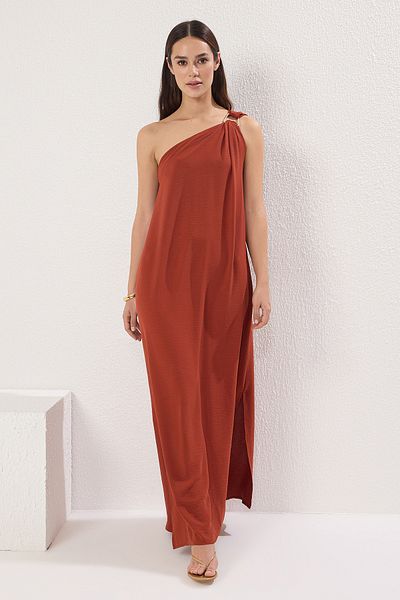 Trendyol Collection Flaches, gewebtes Maxikleid mit Fliesendetails TWOSS25EL00555
