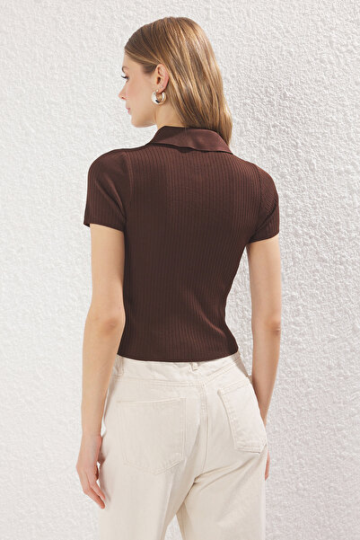 Trendyol Collection Black/Brown Basic Polo Knitwear with Slim Blouse Double Pack