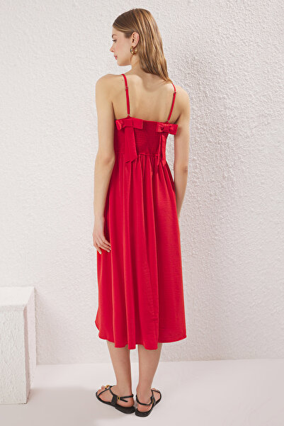 Trendyol Collection Red Straight A-Line Bow Midi Woven Dress Twoss25El00559