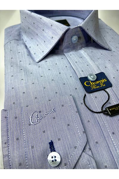 Chamis Slimfit Grey-Blue Micro Patterned Cotton Classic Collared Shirt