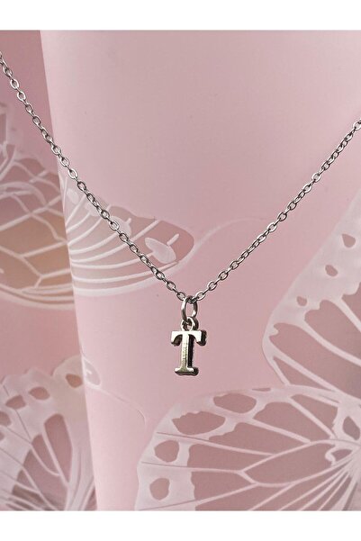 bijoux uniques قلادة أنيقة من الفولاذ المقاوم للصدأ 316L مع حرف T