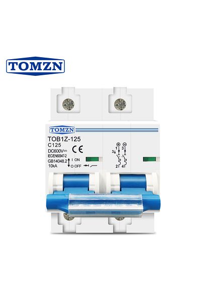 TOMZN قاطع دائرة 80A 2P DC MCB 600V 125A 100A 80A لنظام PV منحنى C مفتاح رئيسي للبطارية