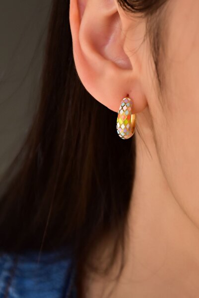 Papatya Silver 925 Ayar Gümüş Gold Kaplama Renkli Mineli Baklava Desenli Halk...