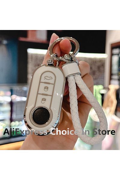 Choice white keychain Car Key FOB Cover with Keychain For Fiat 500 Key Cover Boyue Bravo Iveco Olsen Keyles