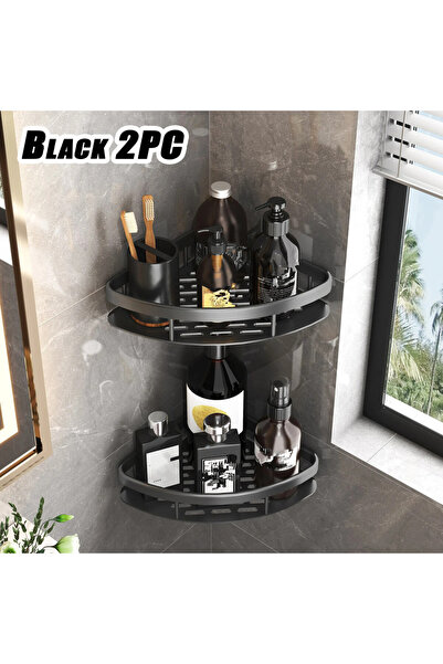 Choice1 Black-2PCS Bathroom Shelf Aluminum Alloy Shampoo Rack Makeup Storage ...