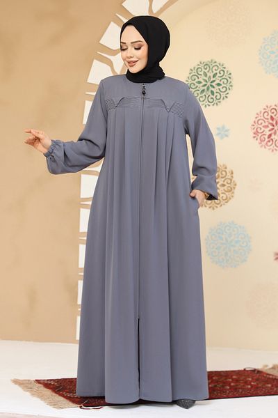 Neva Style Abaya hijab gri cu fermoar 45295GR
