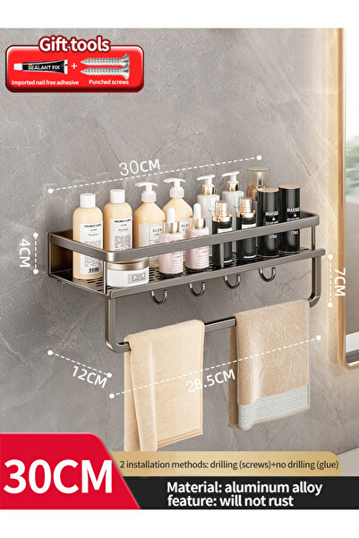 Choice رف حمام رمادي 30CM-B رف حمام مساحة المرحاض رف معلق من الألومنيوم منظم ...