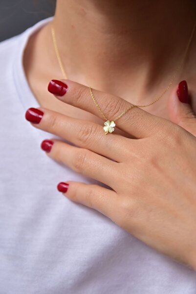 Papatya Silver 925 Ayar Gümüş Altın Kaplama Kristal Kesim Yonca Kolye