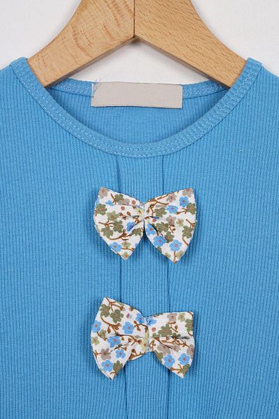zepkids Rochie de culoare albastru baby cu model floral pentru fete - cu placheta in fata