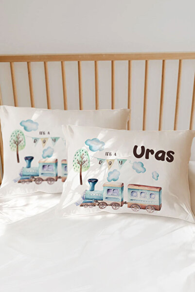 Homamia İsme Özel Baskılı %100 Pamuk Bebek Yastık Kılıfı Tren