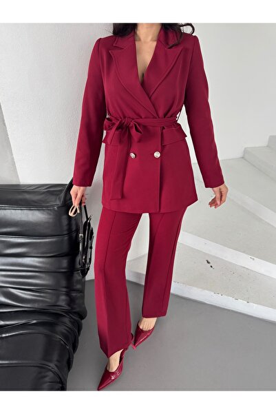 Bella Breeze Kadın Bağlamalı Blazer Ceket Pantolon Takım Elbise