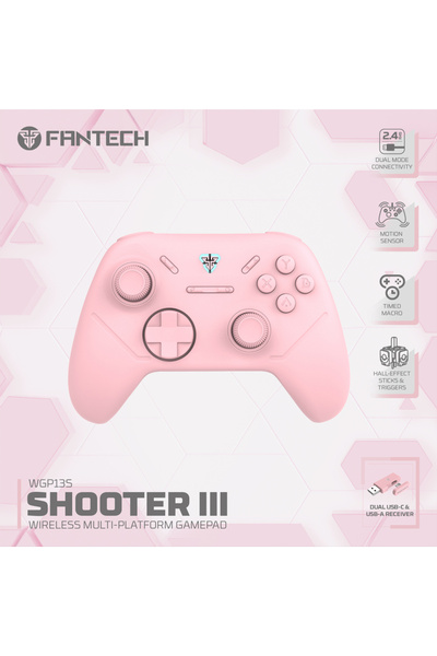 Choice وحدة تحكم الألعاب اللاسلكية FANTECH SHOOTER III WGP13S باللون الوردي مع مشغلات Hall-Effect وعصا التحكم