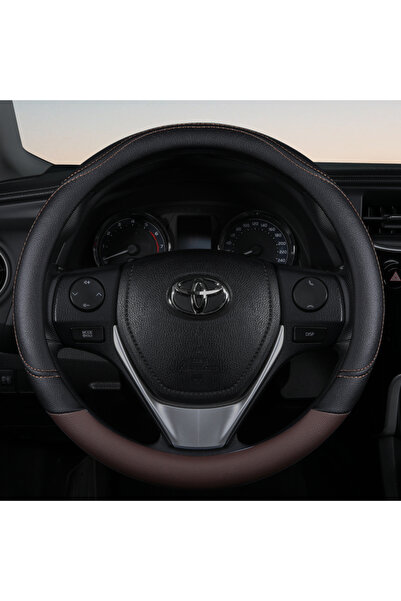 Choice غطاء عجلة قيادة السيارة من الجلد الصناعي البني بلون متباين يمتص العرق ...