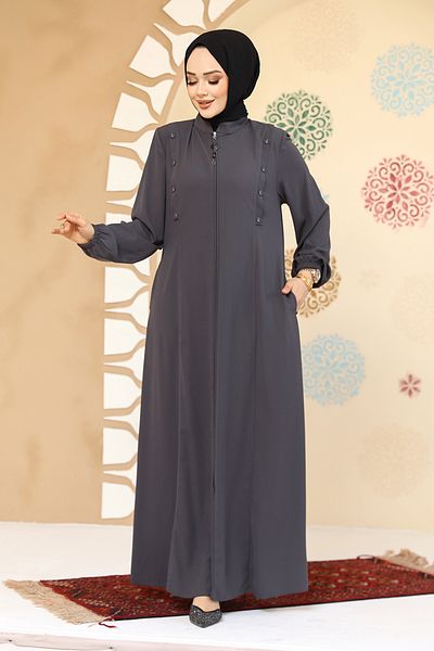 Neva Style Abaya hijab afumat cu detaliu cu nasturi 45304FU