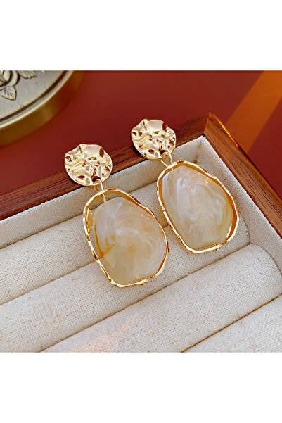 Choice أقراط متدلية من الراتينج بتصميم هندسي عتيق باللون الأبيض للنساء أقراط ...