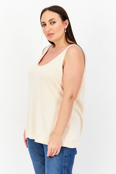 Anne Klein Women Scoop Neck Sleeveless Plain Tank Top, Peach