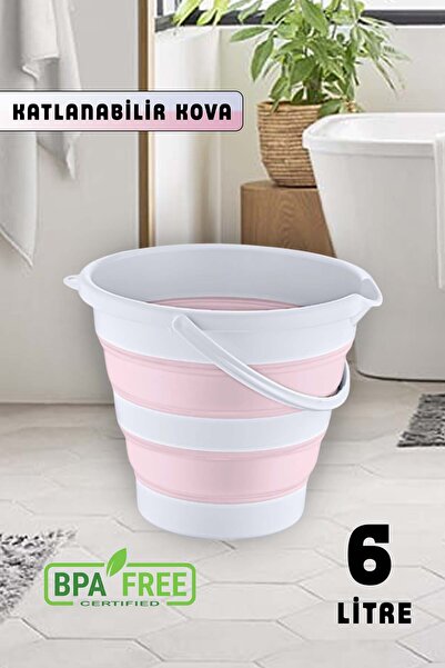 UFİX 6 litre Katlanabilir Kova Katlanır Akordiyon Su Kovası Ve Banyo Pudra Pembe