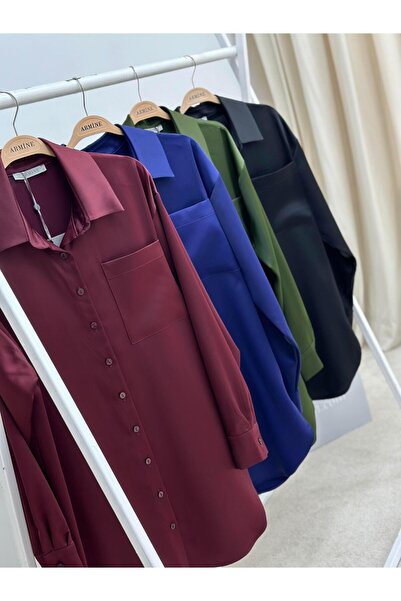 Armine Collection Chanel Saten Gömlek 24KD9240 Lacivert