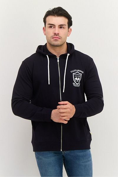 GAZZARRİNİ Men Hooded Graphic Print Long Sleeve Sweatshirt, Dark Navy