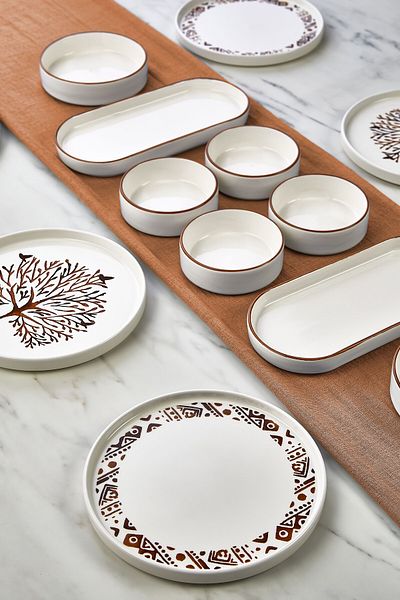 Kitchen Life 14 Piece 6-Person Tree of Life Stackable Breakfast Set - Breakfast Presentation Plate