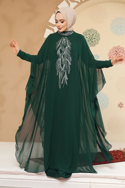 Neva Style Abaya 25914Y Hijab with Poncho in Green Detail
