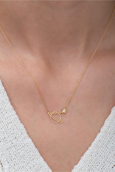 Papatya Silver Mini Gezegen Kolye 14 Ayar Altın Kaplama 925 Ayar Gümüş Uvps100867