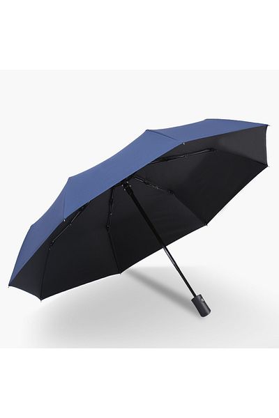 Choice Navy Blue Automatic Rain & Sun Umbrella Black Coating Parasol Anti-UV 3 Folding Wind Resistant Auto