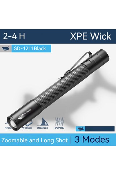 Choice Sd-1211black Smiling Shark Sd1211 Pen Light Portable Zoomable Flashlight Waterproof Torch Light For
