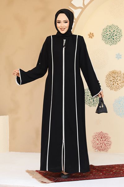 Neva Style Black Hijab Abaya with Piping 45300S