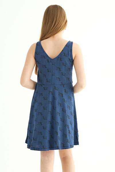 zepkids Round Neck Zero Sleeve Unicorn Meters - Navy Blue Color Girl's Dress