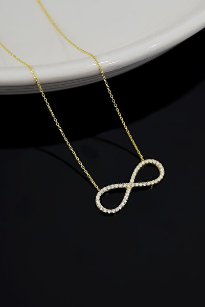 Papatya Silver 925 Ayar Gümüş Gold Kaplama Beyaz Taşlı Sonsuzluk Kadın Kolye