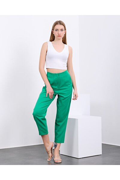 Winmoda34 Ženske pantalone od štofa, šargarepa kroja, sa faltama