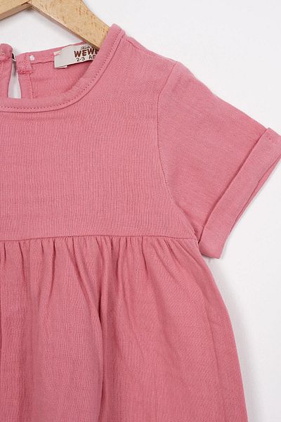 zepkids Rochie de fetiță de culoare roz cu decolteu și mâneci scurte