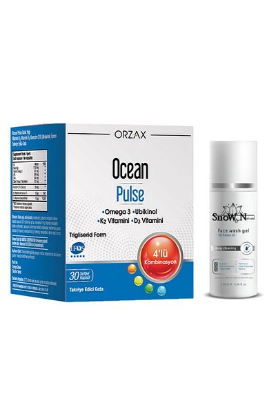 Ocean Pulse 30 Softgel Omega-3 Ubikinol K2 Vitamin D3 100ml Facial Cleansing Gel Gift