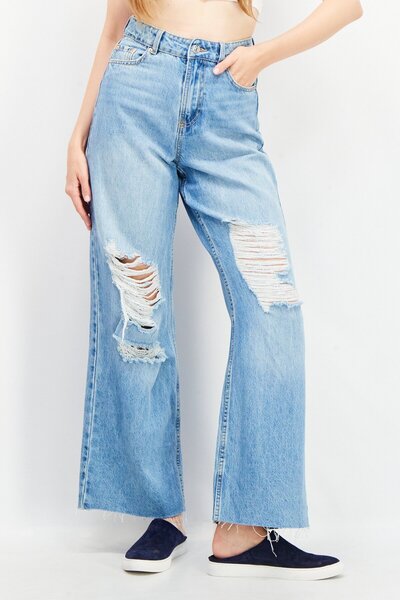 Don't Call Me Jennyfer Women Regular Fit Wide Leg Ripped Non Stretchable Deni...