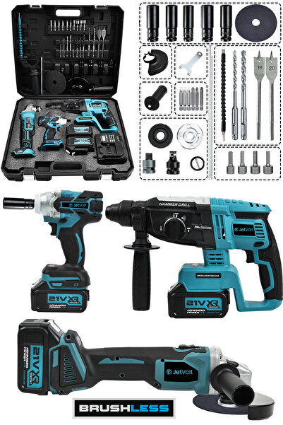 JetVolt 21V 2.0Ah 3 Lü Set Şarjlı Matkap Hilti 2-26mm 450Nm Torklu Vidalama Somun Sıkma Şarjlı Taşla