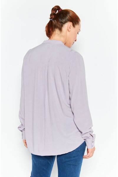 Tchibo Women Spread Collar Long Sleeves Plain Shirt, Purple