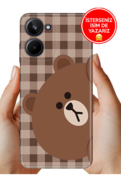 realme 10 4g Kılıf Desenli Baskılı Kamera Korumalı Silikon Ekose Bear