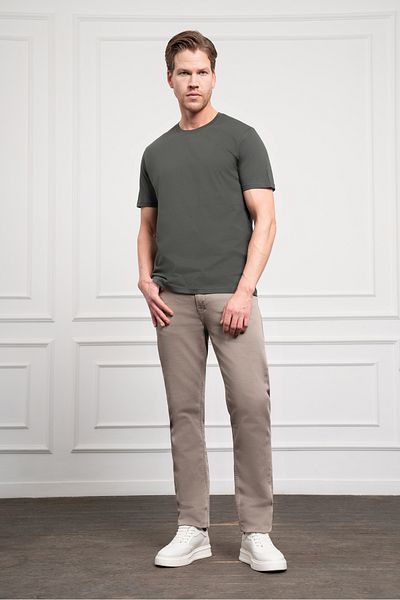 Morven Ανδρικό βαμβακερό μπλουζάκι Khaki Basic Crew Neck Dynamic Fit