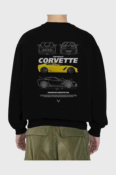 Ankhises Chevrolet CORVETTE Πίσω εμπριμέ μαύρο φούτερ Oversize Ανδρικό Γυναικείο Πλήρωμα λαιμόκοψη