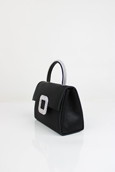 mossi Women's Black Satin Evening Dress Bag - Evening Dress Bag with Crystal Stone Buckle