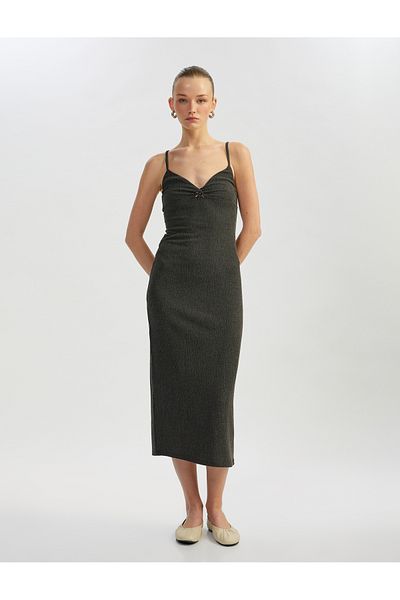 Koton Φόρεμα με μολύβι με βαθύ V λαιμόκοψη Slim Fit Midi Length Slim Strap
