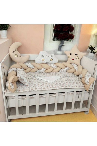 JULYA KİDS 3 Piece Knitted 240 cm Baby Sleeping Set 7 Pieces Fancy Pillow Cotton 60*120 cm
