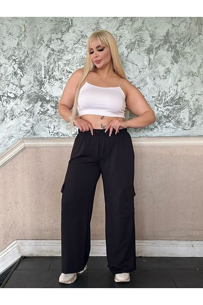MODA Women's Large Size Elastic Waist Flexible Cargo Pants with Pockets